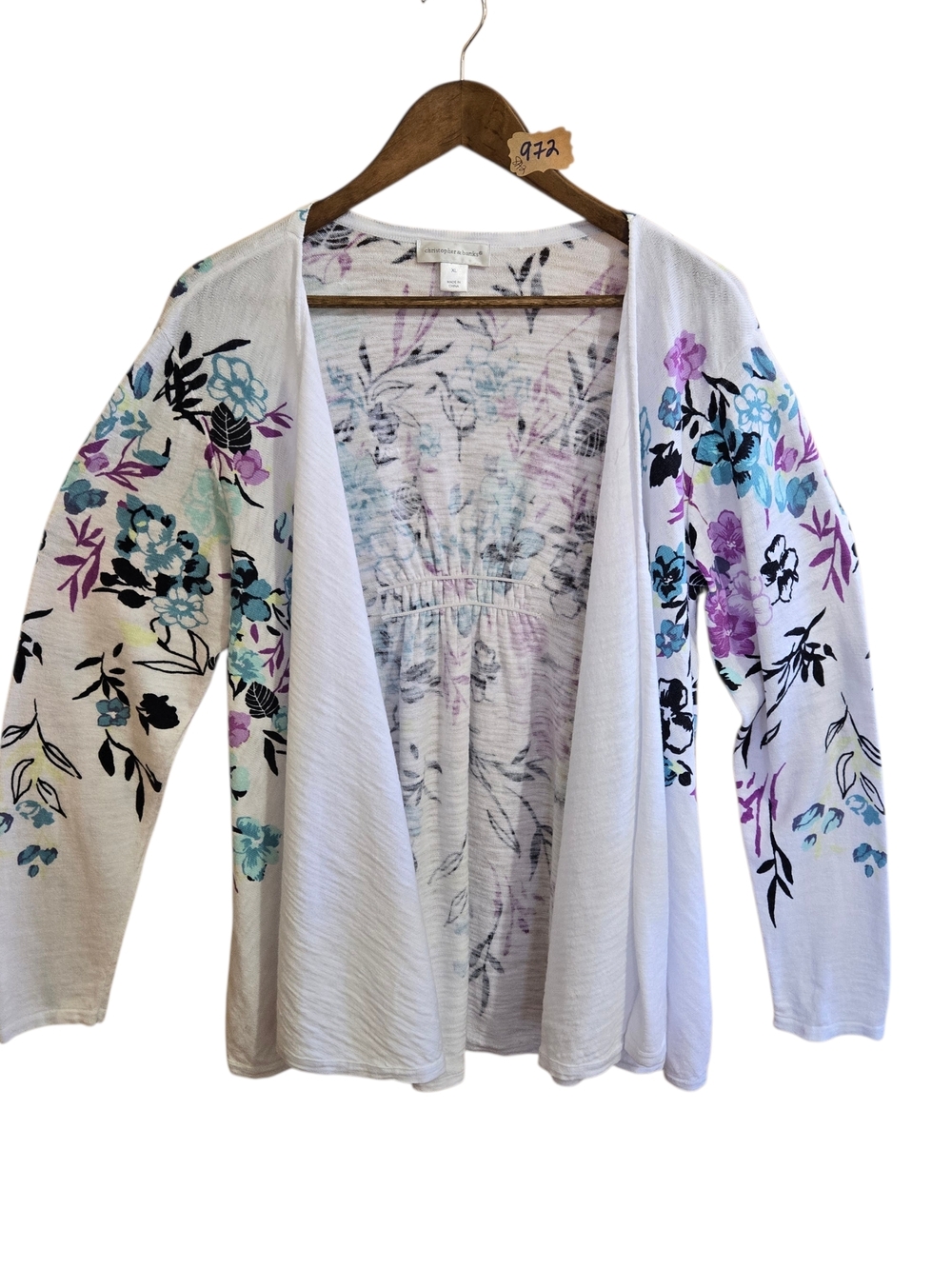 Lightweight White Floral Open-Front Women's Cardigan Sweater